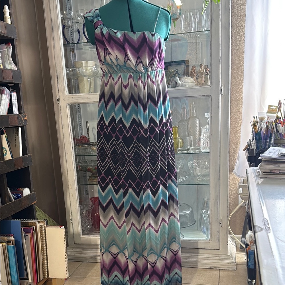 Elegant Purple and Blue Chevron Maxi Dress